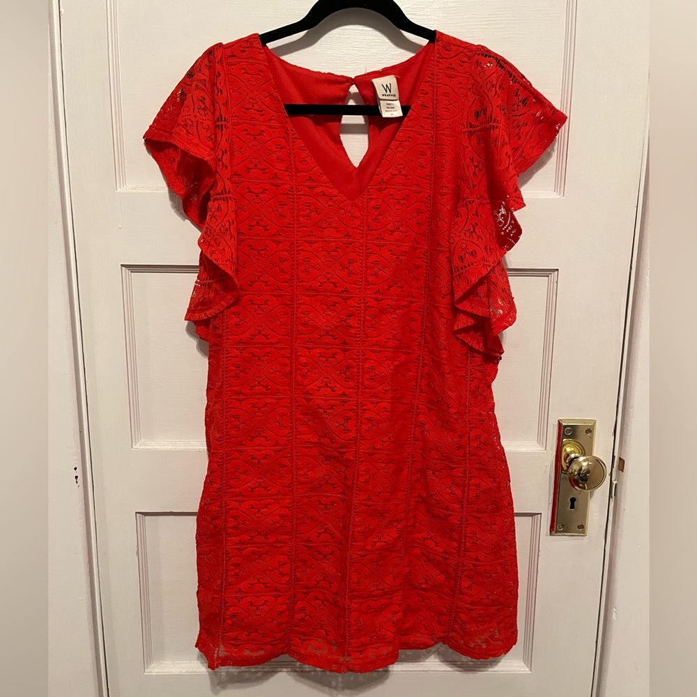 Flutter sleeve lace coral dress